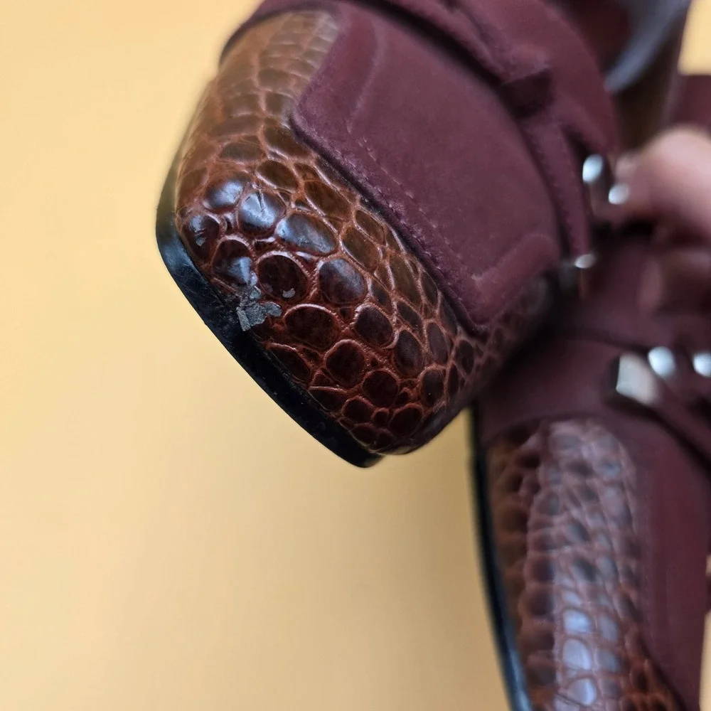 LifeStride Lure Burgundy Faux Croc Square Toe Low Block Heel Pumps Mens 8N